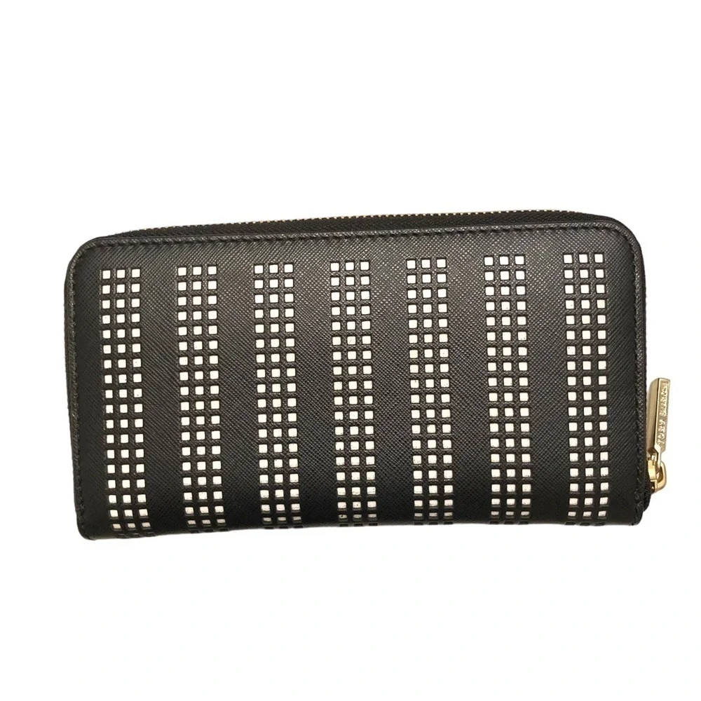 Tory Burch Robinson perforated black saffiano leather zipper clutch wallet